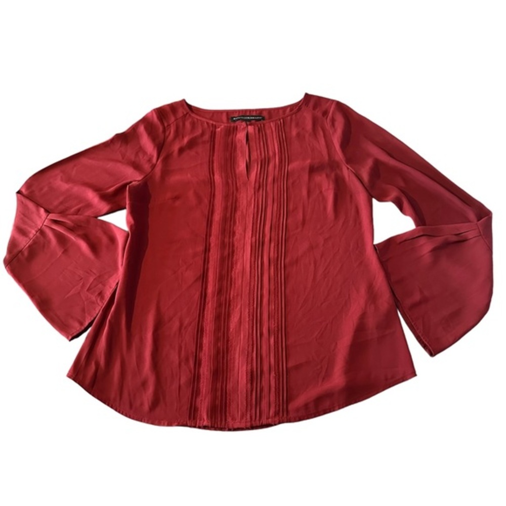 White House Black Market Long Sleeve Red/Maroon Blouse Size 8 Pleated Career
